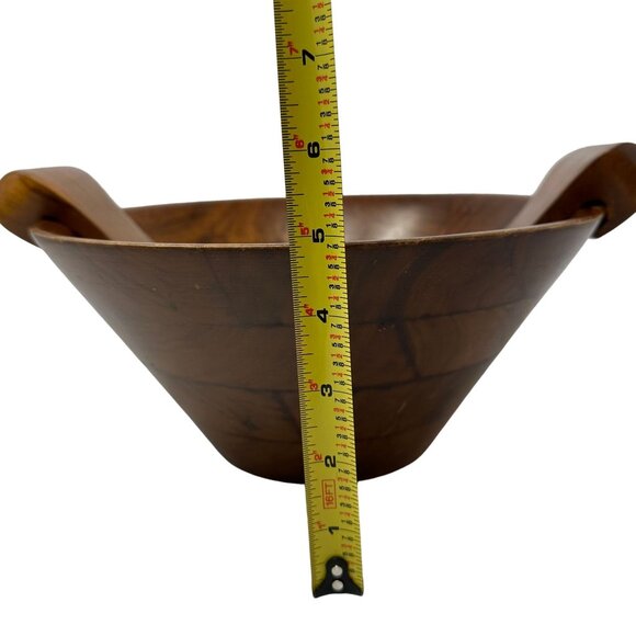 Vintage Burl Walnut 6 4 Salad Bowl With Hanging Utensils MCM Billings Missouri - Picture 11 of 12